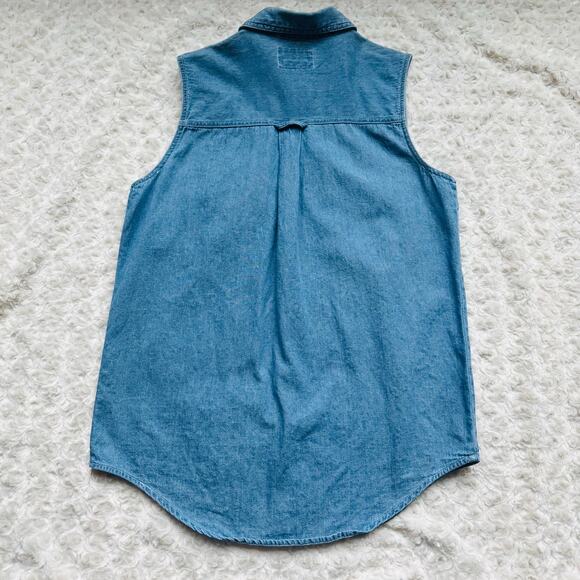 Andrew's Jeans Womens Cotton Denim Embellished Glitter Sleeveless Button Top M - Picture 8 of 10